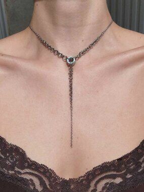 Gothic silver rosary necklace with a small silver chain